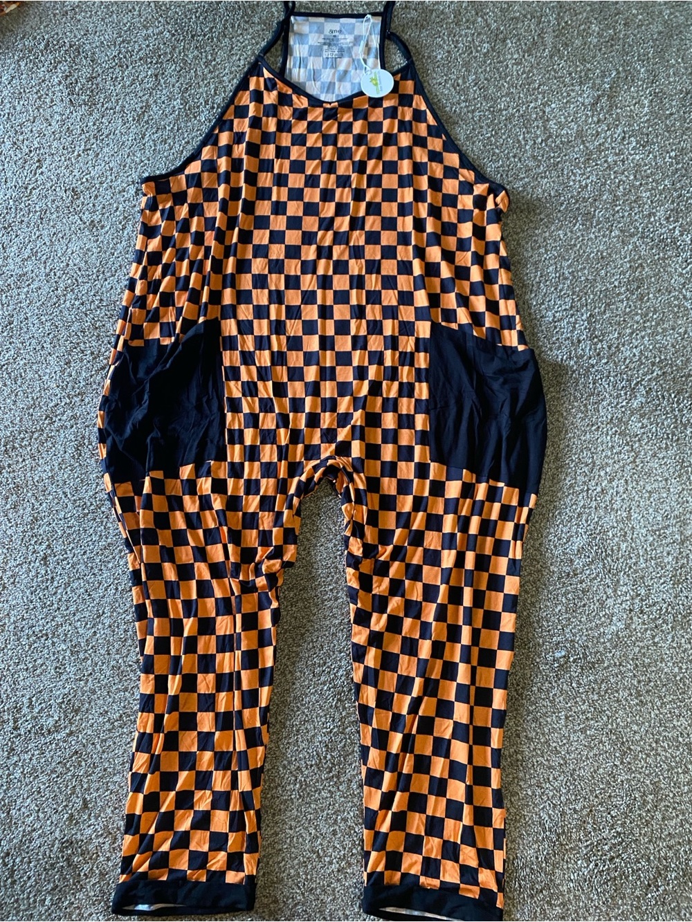 Andme bamboo Halloween Checkerboard Halter Jumpsuit - Orange & Black NWT size XL